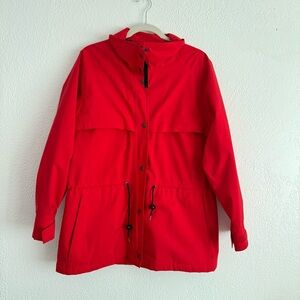 Vintage Eddie Bauer Rain Jacket Womens Medium 90s Red Gore-Tex Parka Hooded Coat